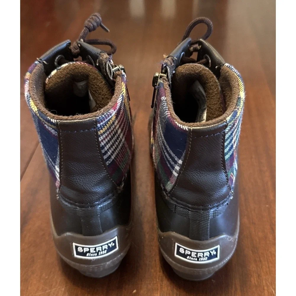 Sperry Duck Boots Womens‎ 6.5 Plaid Rubber Rain Boots Lace Up Waterproof Ankle